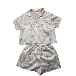 Vtg California Dynasty Womens Small Floral Pajama Set Top Shorts Satin Sleepwear